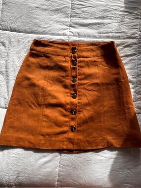 H&M Orange Button-Front Suede-Look Mini Skirt
